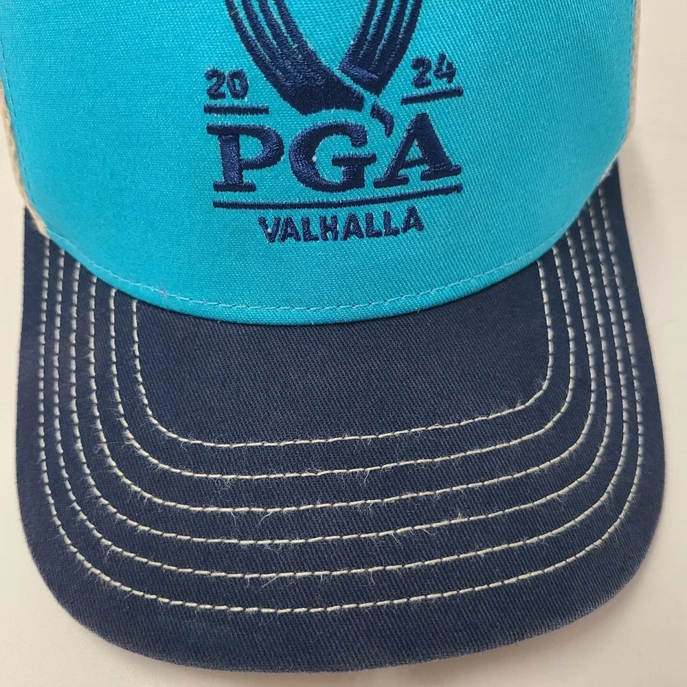 PGA Valhalla Hat Snapback Trucker Mesh Ahead Blue White Golf Club 2024 Logo Men